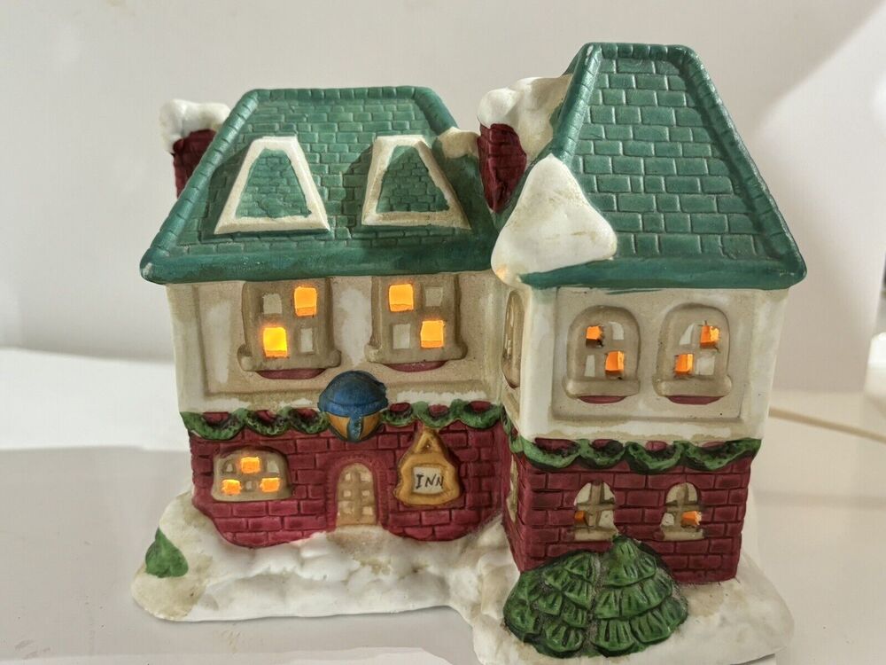 Holiday Time Christmas Village House Porcelain Light Inn w/ Light